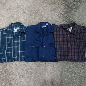 Vintage REI Shirt Mens Large Tall Blue Plaid Button Up Elbow Patch Lot Of 3